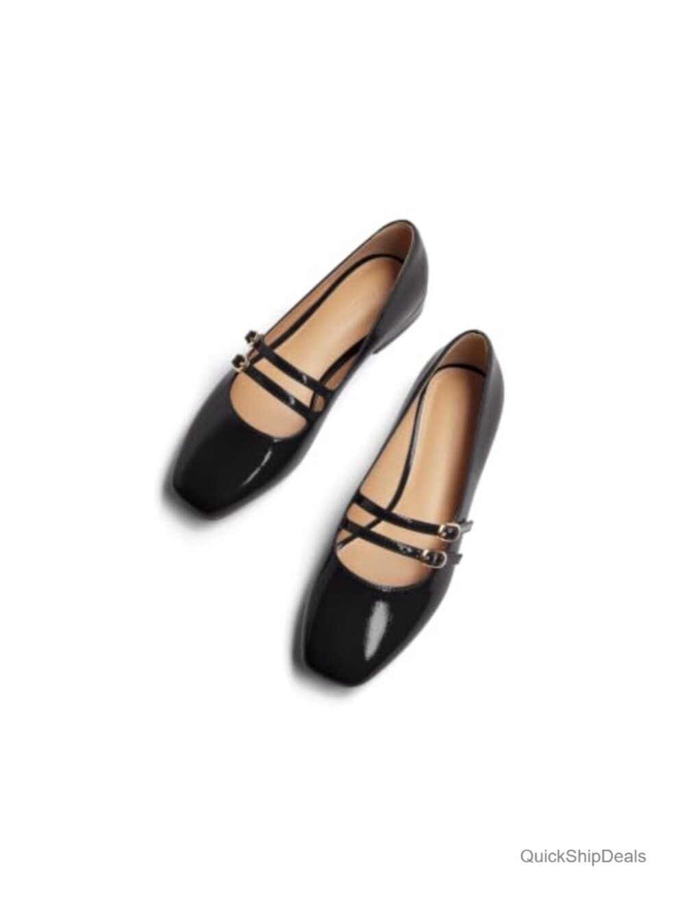 Women's Mary Jane Flats Square Toe Double Strap Slip On Dressy Work Shoes